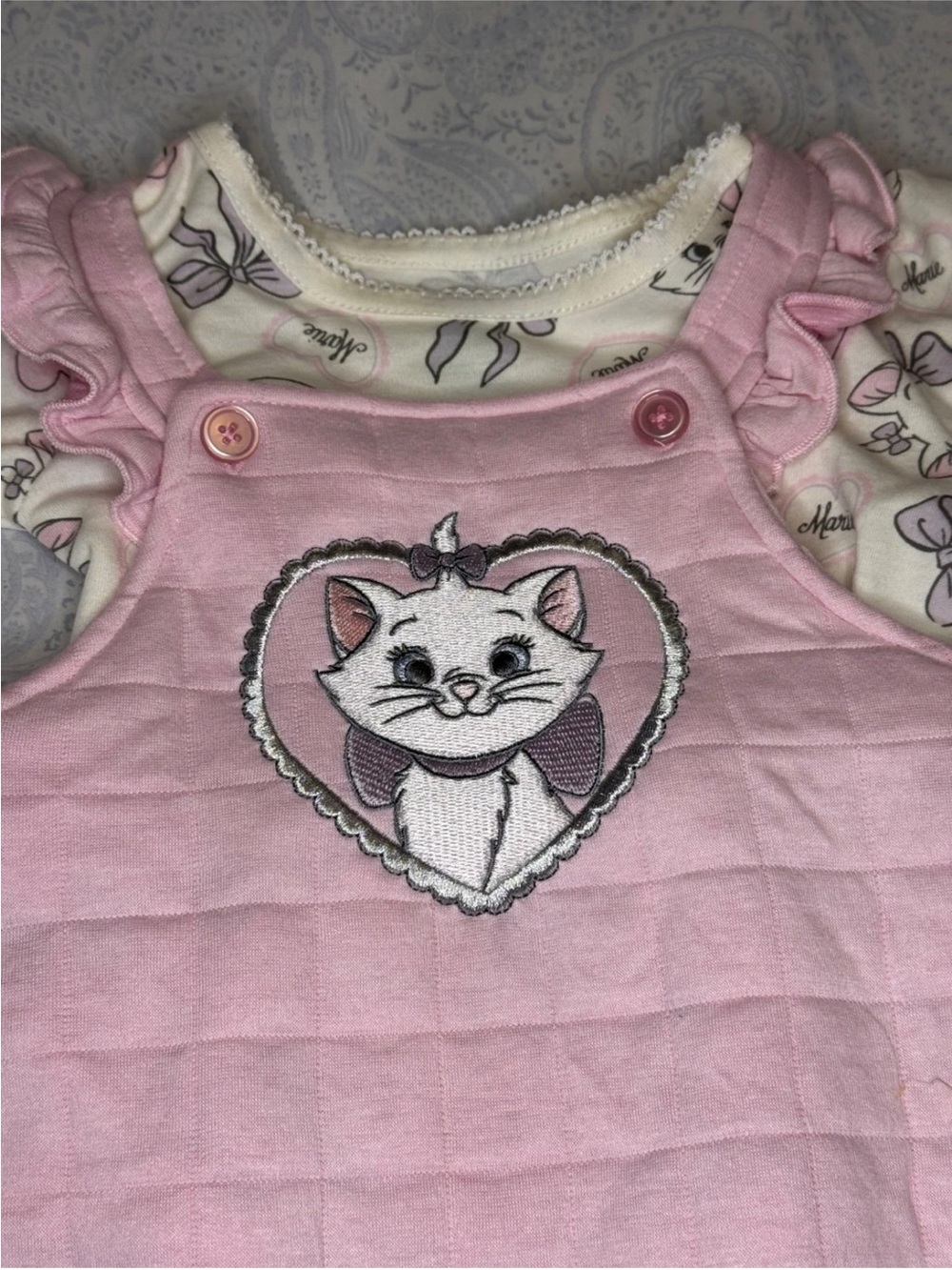 Disney The Aristocats Pink Quilted Shorts Romper with Short Sleeve Tee - Picture 2 of 8